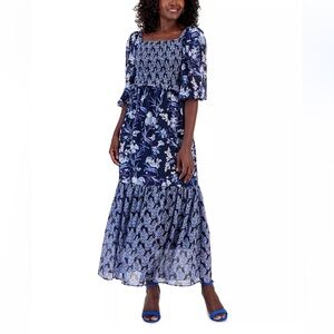 Taylor Floral Print Smocked Tie Back Dress Size 2